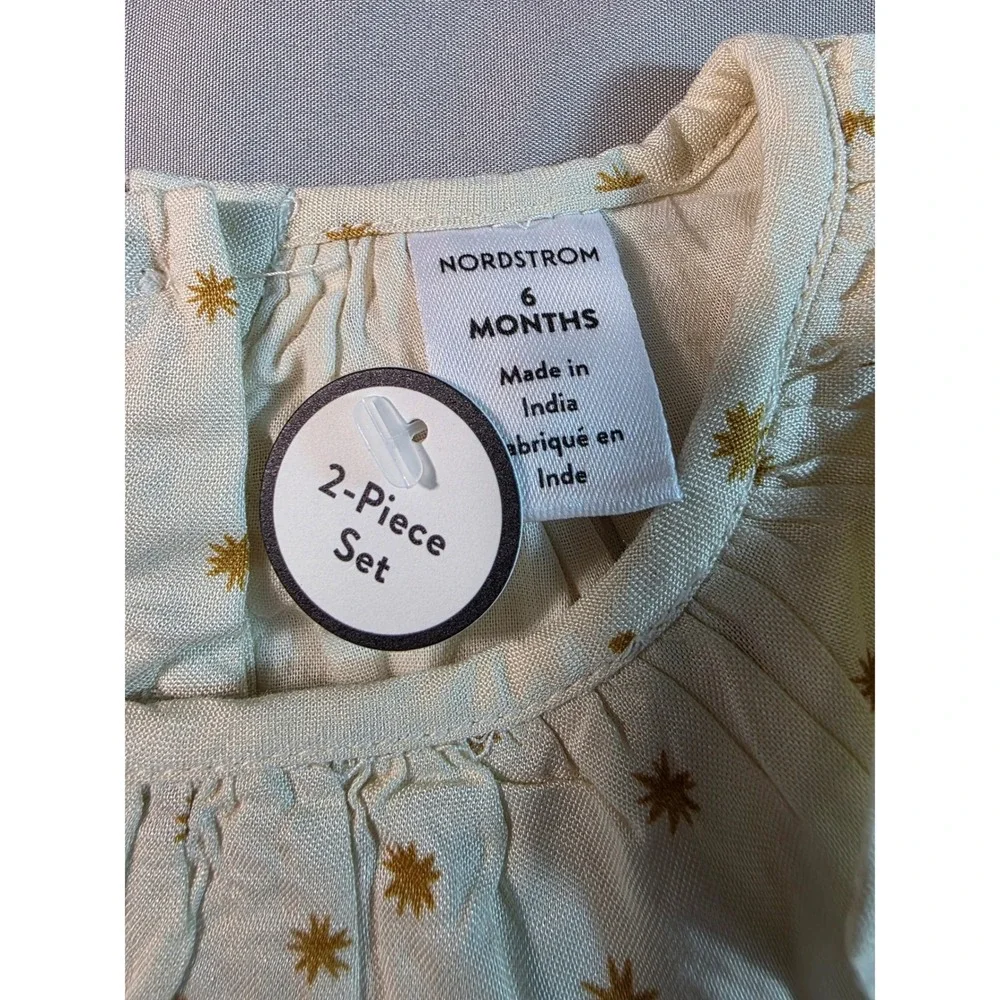 Nordstrom 2-Piece Tunic Bloomer Set Baby 6M Burgundy Floral Cream Star 2-Pack